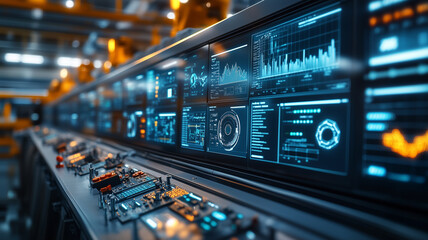 Naklejka premium Modern Industrial Control Panel with Digital Data Displays