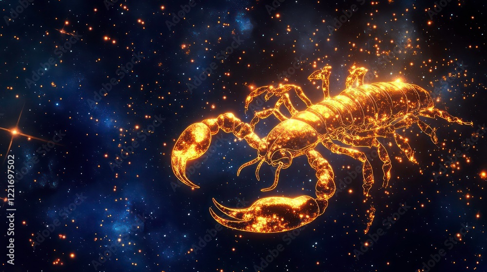 Canvas Prints scorpio constellation as a glowing golden scorpion in space with starry background