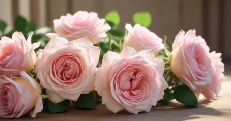 Soft pink roses with gentle sunlight filtering through , flowers, soft, pink