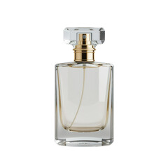 Elegant Glass Perfume Bottle With Gold Cap Isolated on Transparent Background