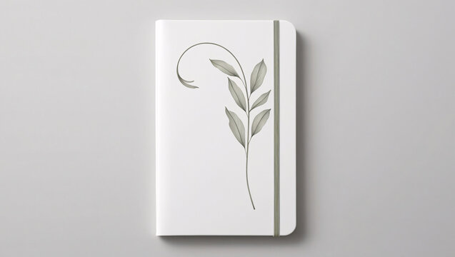 White minimalist journal featuring hand painted botanical watercolor artwork on the cover against a neutral white backdrop