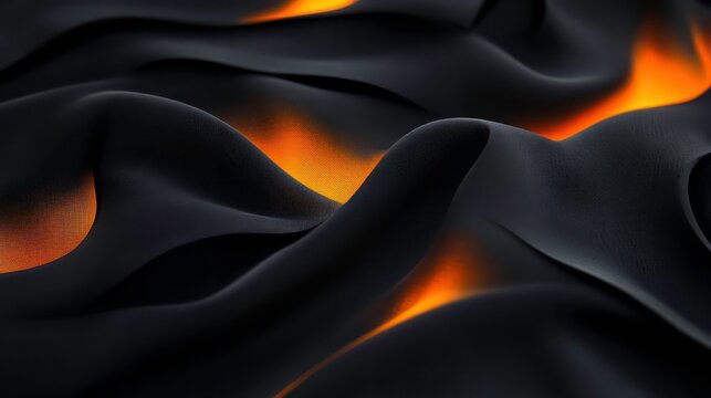 Sleek black fabric with glowing orange highlights creates dynamic flow