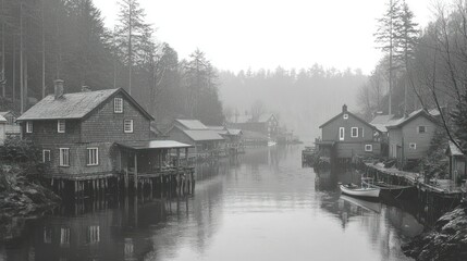 Fototapeta premium Misty Morning at the Waterfront Village