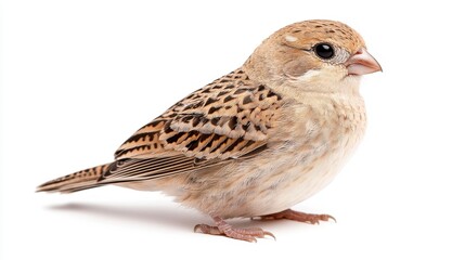 Fototapeta premium Close-Up View of Brown and Tan Sparrows Perched on White Background