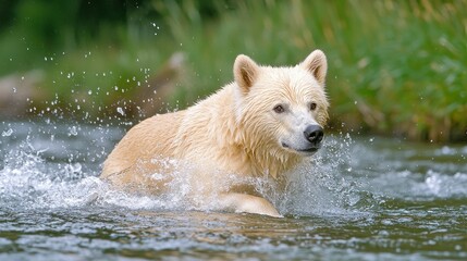 White Bear Playing in Shallow Water