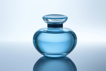 High-resolution product shot of a glass perfume bottle with soft lighting and reflective surface