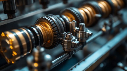 Naklejka premium Close Up Of Intricate Metal Gears In Industrial Machinery