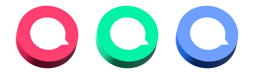 3d comment speech bubble icons collection set. message chat bubble 3d vector icon in vibrant pink, green, blue colors for chatting, messaging, communication apps, social media interface