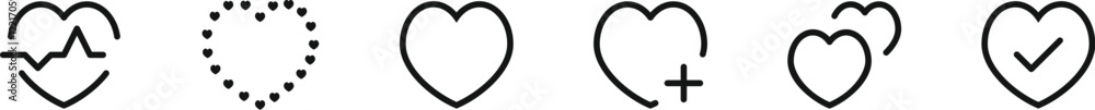 Poster heart icon set. add to favorite icon | double hearts icon | heart check mark icon tick symbol | hear