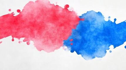 Vibrant Splashes of Red and Blue Watercolor Against a Soft White Background
