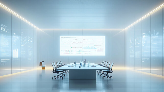 Modern Conference Room with Data Visualizations on Display