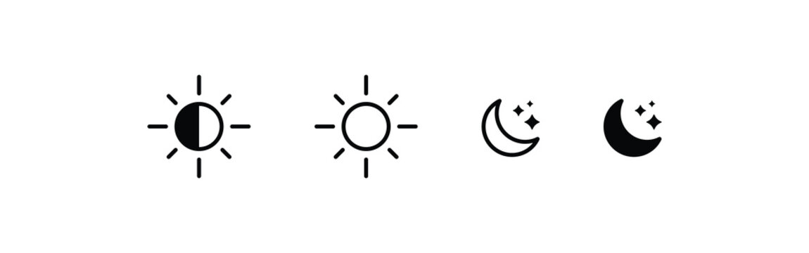sun and moon icon set. vector day and night or dark and light mode icons brightness symbol for toggle switche and brightness controls