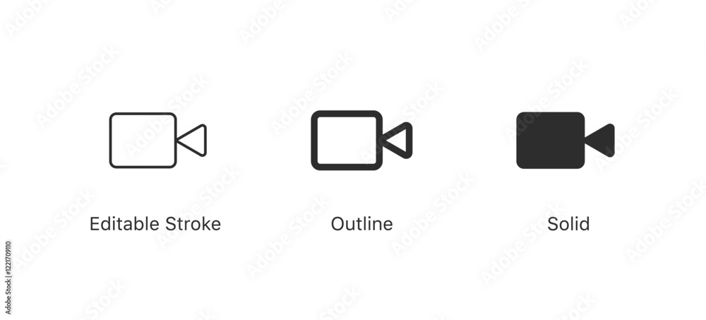 Poster video camera icon, video call app icon sign for media, streaming, recording and communication app de