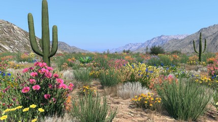 Desert Spring Wildflowers Bloom, Mountain Vista