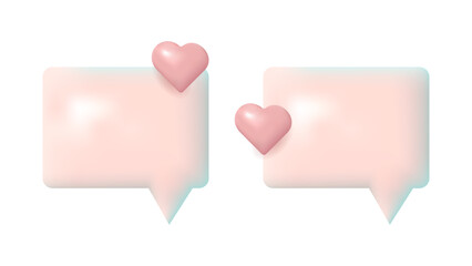 3D speech bubbles different shapes message icon. Declaration of love. For social media advertising posters. Vector isolated set.