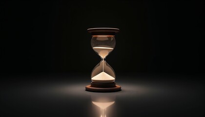 Hourglass with glowing sand on dark background, Earth Hour symbol