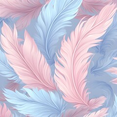 Fototapeta premium Seamless Pattern of Pink and Light Blue Feathers