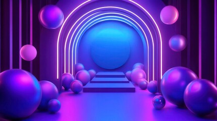 3d rendering of purple and blue abstract geometric background. Scene for advertising, technology, showcase, banner, game, sport, cosmetic, business, metaverse. Sci-Fi Illustration. Product display