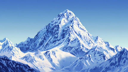 Obraz premium Majestic snow-covered mountain peak against deep blue sky, snow, mountain, peak, majestic, winter, cold, sky, blue. Sapphire Peak. Illustration