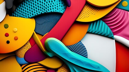 Vibrant text design, layered with warped abstract patterns, shiny surfaces, 3D illustration