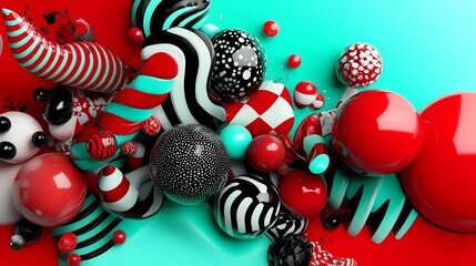 Fototapeta premium Chunky lettering, surrounded by organic abstract shapes, glossy surfaces, 3D illustration