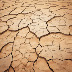 A cracked desert floor with deep fissures and rugged patterns, capturing the dry, rough essence of a parched landscape.