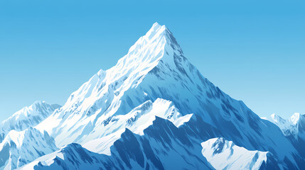 Obraz premium A majestic snow-covered mountain peak against a clear blue sky, blue sky, peaceful scenery, rugged terrain. Sapphire Peak. Illustration