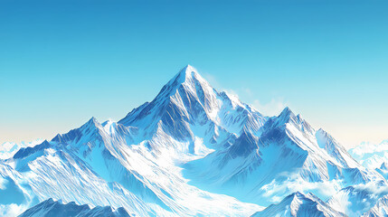 Obraz premium Frosty mountain peaks against a clear blue sky background striking icy summits standing tall beneath a vibrant azure expanse. Sapphire Peak. Illustration
