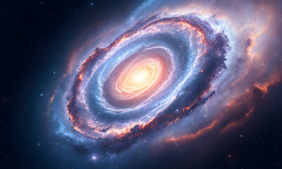 A vibrant spiral galaxy with orange and purple hues, suitable for space-themed designs, astronomy publications, or science-related projects