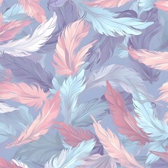 Seamless Pattern of Pastel-Colored Feathers