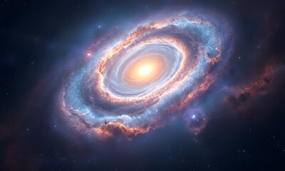 Fototapeta premium A vibrant spiral galaxy with orange and purple hues, suitable for space-themed designs, astronomy publications, or science-related projects