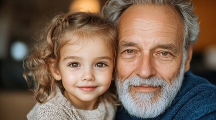 In a warm indoor setting, a grandfather enjoys a happy moment with his granddaughter, showcasing their loving bond and joy