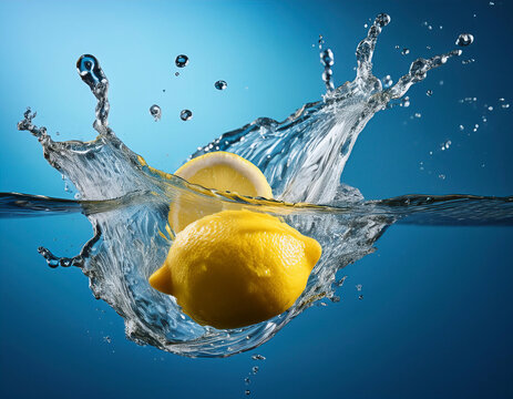 Limones en agua fresca con salpicaduras