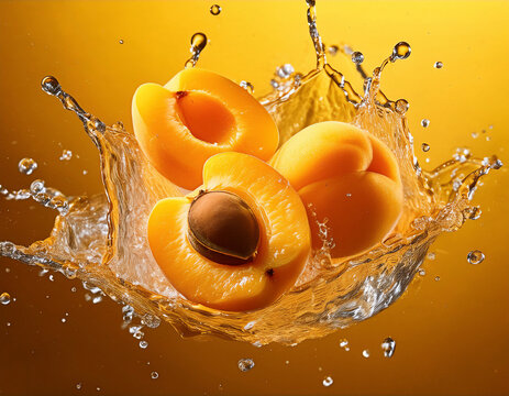 fruta de Albaricoque con salpicadura de agua fresca zumo