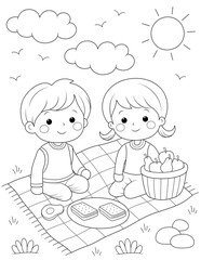 picnic day coloring page for boys and girls. ready to print on standard 8.5 x 11 inch paper.