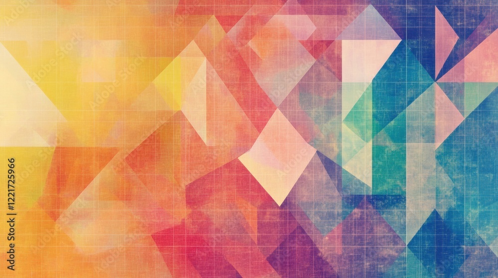 Poster vibrant geometric shapes intersect in a colorful grid pattern, forming an engaging abstract composit