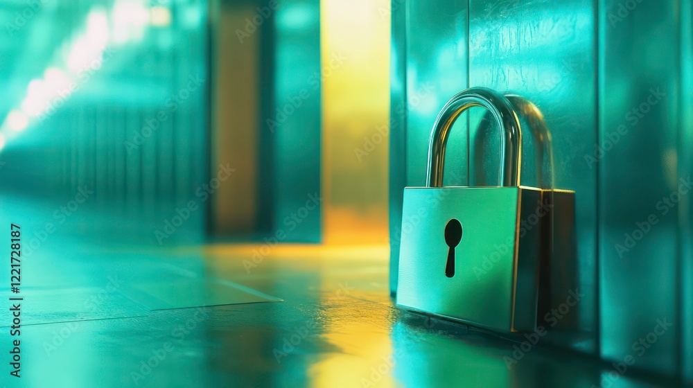 Poster a digital padlock symbolizing cybersecurity and the protection of sensitive data in a technological 