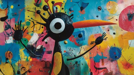Obraz premium Whimsical Bird in a Vibrant Abstract World