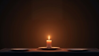 Candle-lit dinner table with glowing candle, minimalist and warm