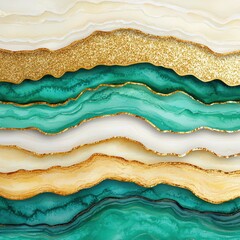 Glamorous celebrations of prom night concept. Abstract art featuring layered textures in green, white, and gold, creating a striking and elegant visual effect.