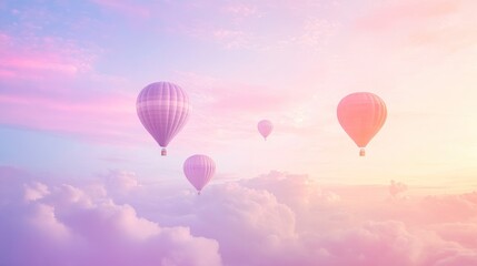 Pastel sunset hot air balloons soaring above cloudscape