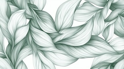 Green leaves, flowing design, white background, botanical illustration, website banner