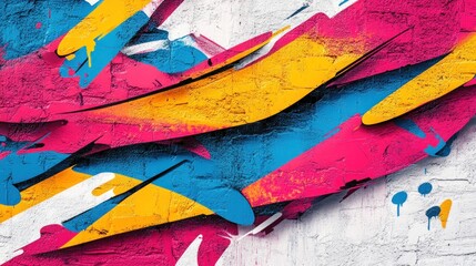 Fototapeta premium Abstract vibrant paint strokes on textured brick wall background; website design