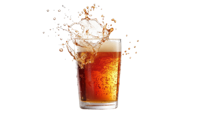 Glass of beer with splash on transparent background
