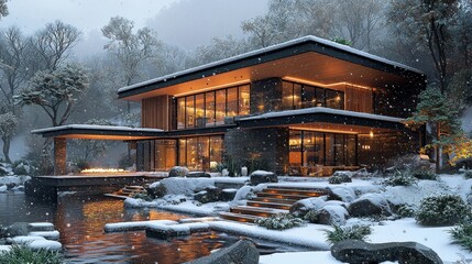 Serene Winter Haven: Modern Architecture in a Snowy Landscape