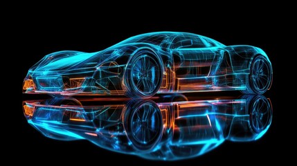 Futuristic hologram sports car on dark background