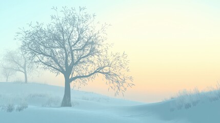 Fototapeta premium Serene Winter Landscape with Bare Trees and Soft Pastel Sky