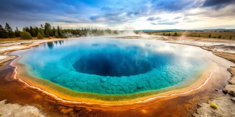 Geothermal Spring, Vivid Colors, Aerial View
