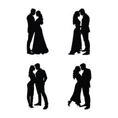 Collection of romantic silhouettes of couples in different poses