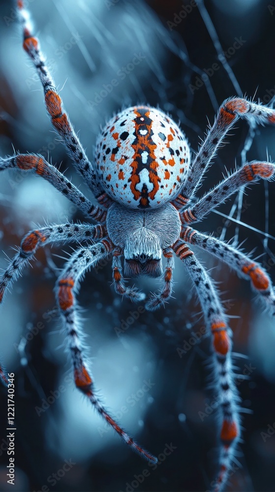 Wall mural intense macro close up of an exotic venomous spider with intricate patterns spindly legs and sharp f
